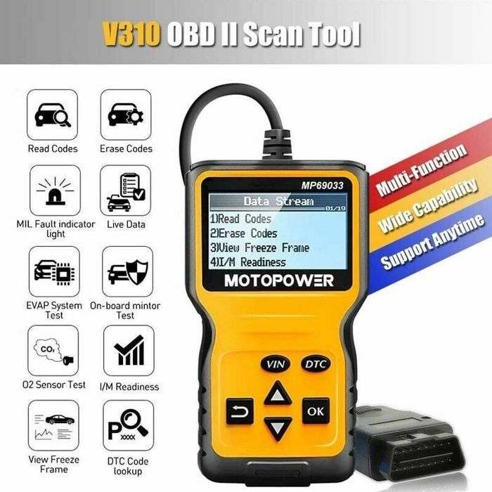 Escáner OBD2 - RYTTGOP - Universal - Diagnóstico del motor - Pantalla LCD - Cable de 2,5 m