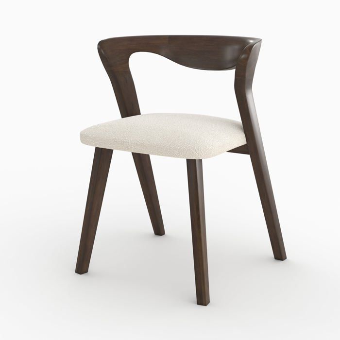 Chaise en bois d'hévéa foncé et tissu bouclé crème - Vega - Rendez-Vous Déco