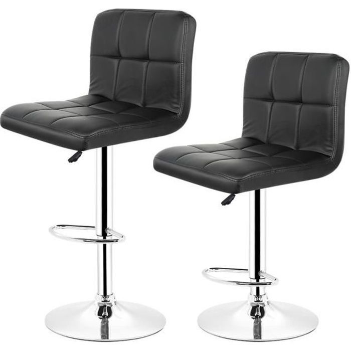 Lot de 2 Tabouret de Bar Bistrot Cuisine - Chaise de bar en Simili Noir - Hauteur réglable 55cm-75cm