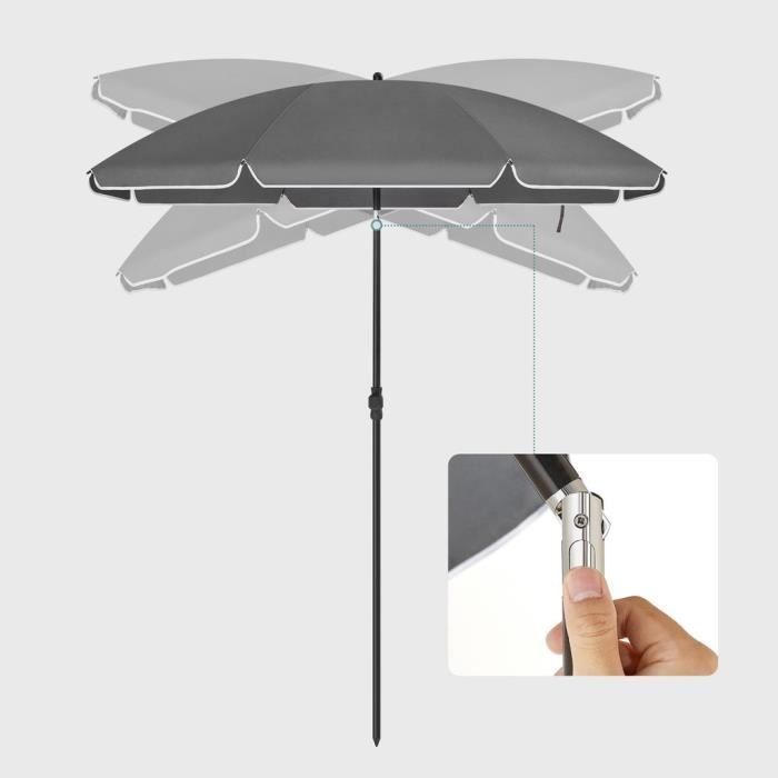 Tuinparasol - SONGMICS - Ø 1,6 m - UPF 50+ bescherming - Kantelbaar - Grijs