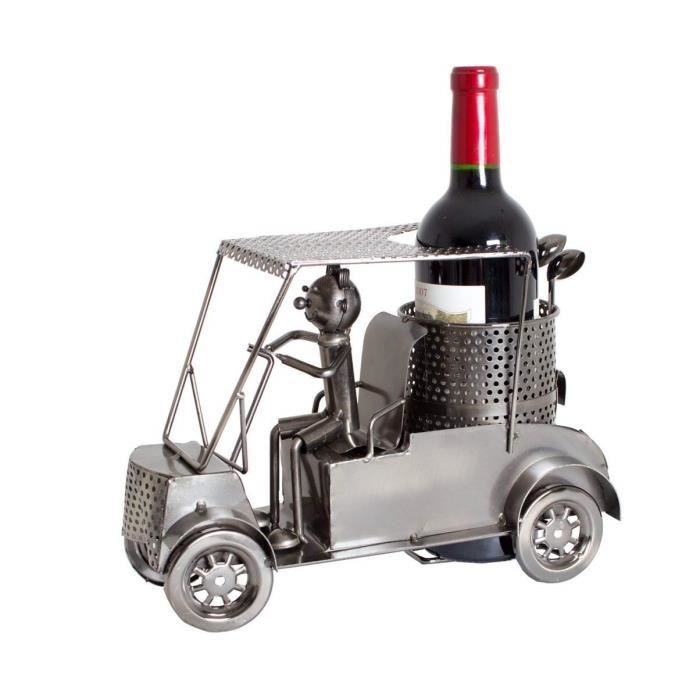 Suporte decorativo para garrafa de vinho BRUBAKER - Escultura em metal - Ideia de presente - Jogador de golfe em carrinho de golfe