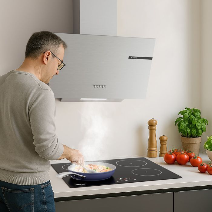 CIARRA Hotte Aspirante 60cm 580m3/h A+ 3 Vitesses Recyclage ou Evacuation avec 2 Filtre Actif Hotte Inclinée Inox CD6765AS
