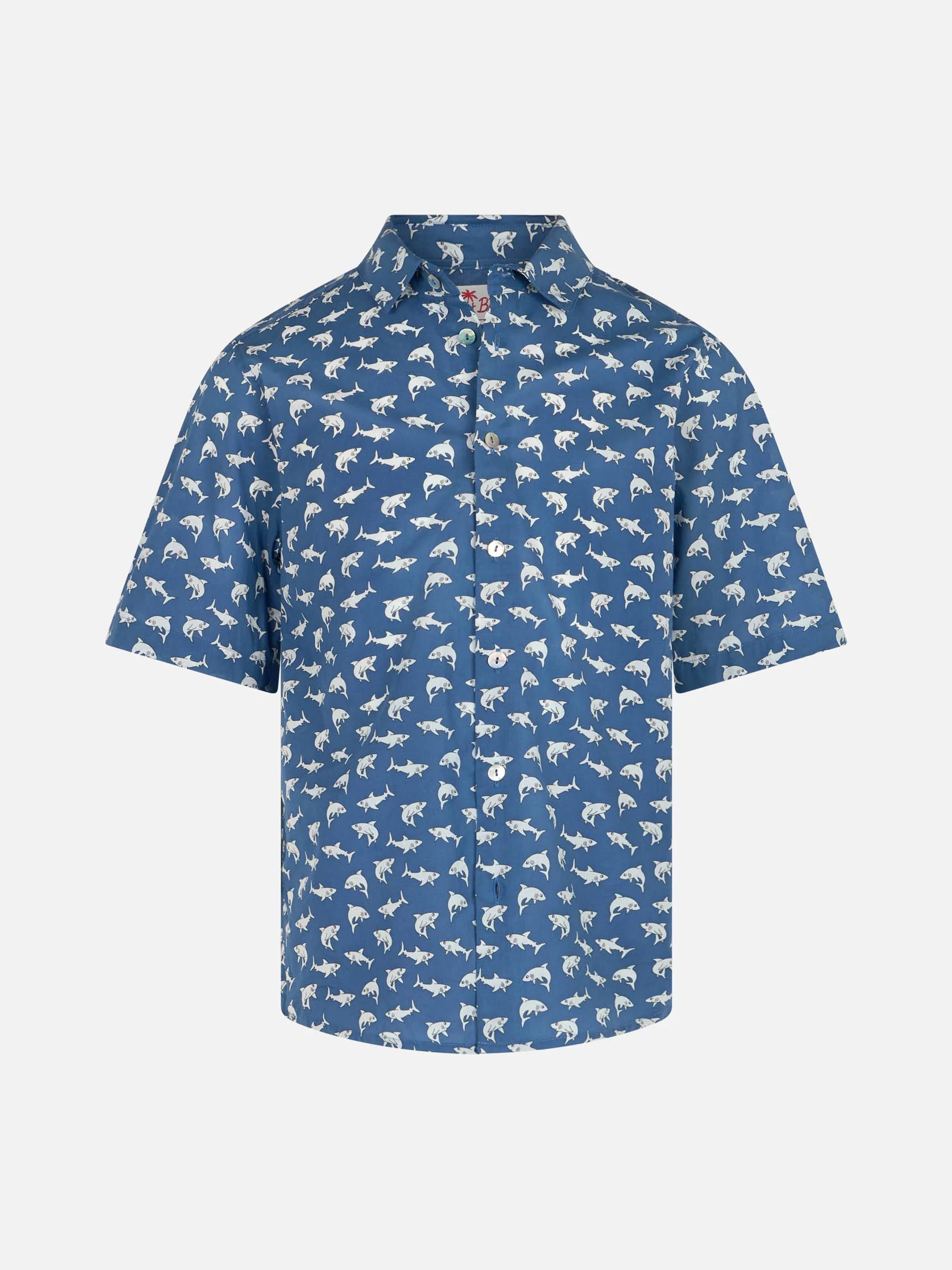 Blue Boy Sharouk katoenen mousseline shirt met haaienprint