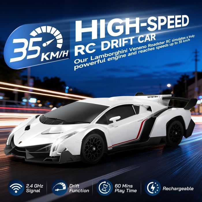 Auto radiocomandata Lamborghini, scala 1:18, 4WD, per drifting, con luci a LED, velocità 20 km/h, giocattolo da corsa, regalo perfetto.