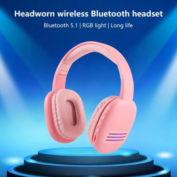 Auriculares inalámbricos supraaurales, Bluetooth 5.1 y sonido estéreo, plegables, auriculares con graves potentes para la escuela/tableta (rosa)