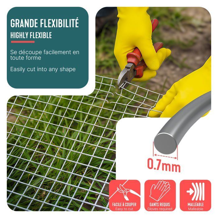 VOUNOT® Galvanized Welded Wire Mesh Roll 0.5x25m - 13mm Mesh 0.7mm Wire - Metal Trellis and Fencing