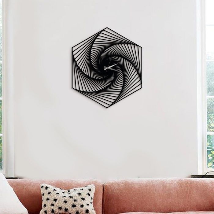 Horloge Murale - DEKORY - Spirale Hexagone - 70 cm - Acier - Noir Mat - Effet 3D