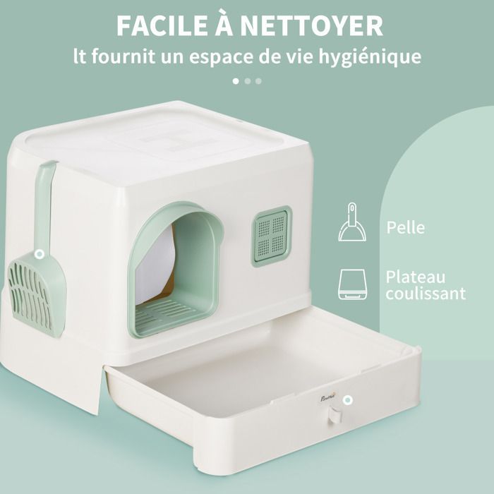 Bac à litière pour chat - PawHut - maison de toilette avec pelle et 2 désodorisants inclus - dim. 40 x 50 x 40 cm - blanc
