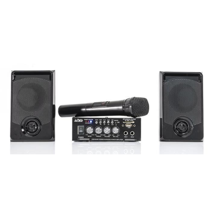 PARTY LIGHT&SOUND PARTY-KA100 – Karaoke-Set: 1 Verstärker (2 x 50 W), 2 Lautsprecher, 1 Mikrofon – 76 dB – Bluetooth, USB