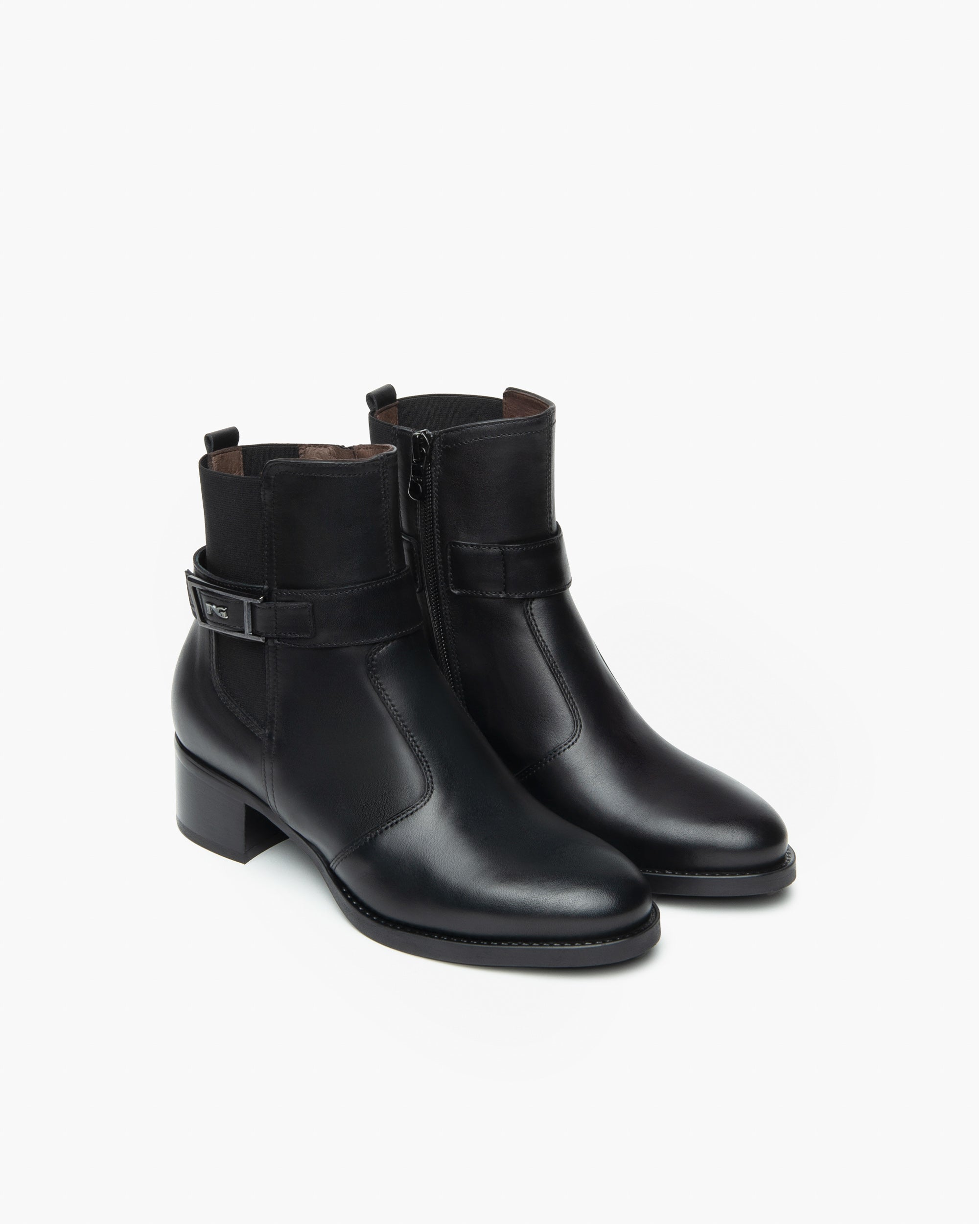  Damen-Ankle-Boots aus Leder und Stoff