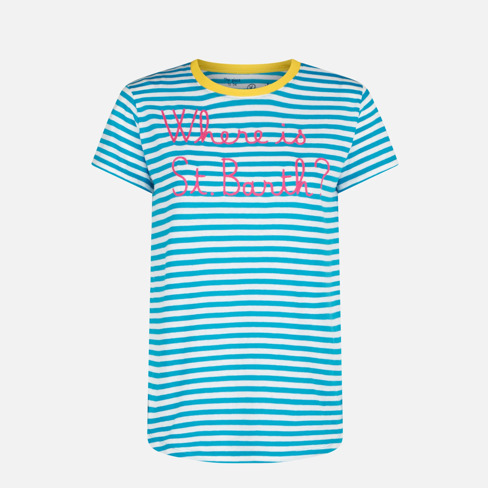 Blauw katoenen T-shirt met borduursel 