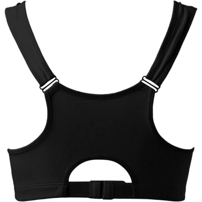 Damesports-BH, Stærk støtte, Lynlås foran, Push-up, Ingen bøjle, Plus size, Bralette-lukning (Sort)