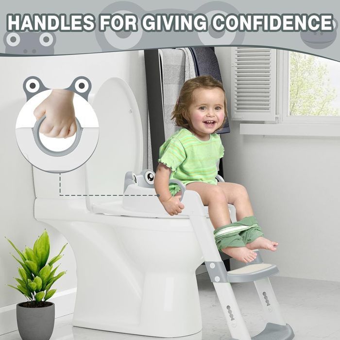 Foldable and Adjustable Baby Toilet Seat for Children with Wide Steps, Comfortable Toilet Seat - GREY
