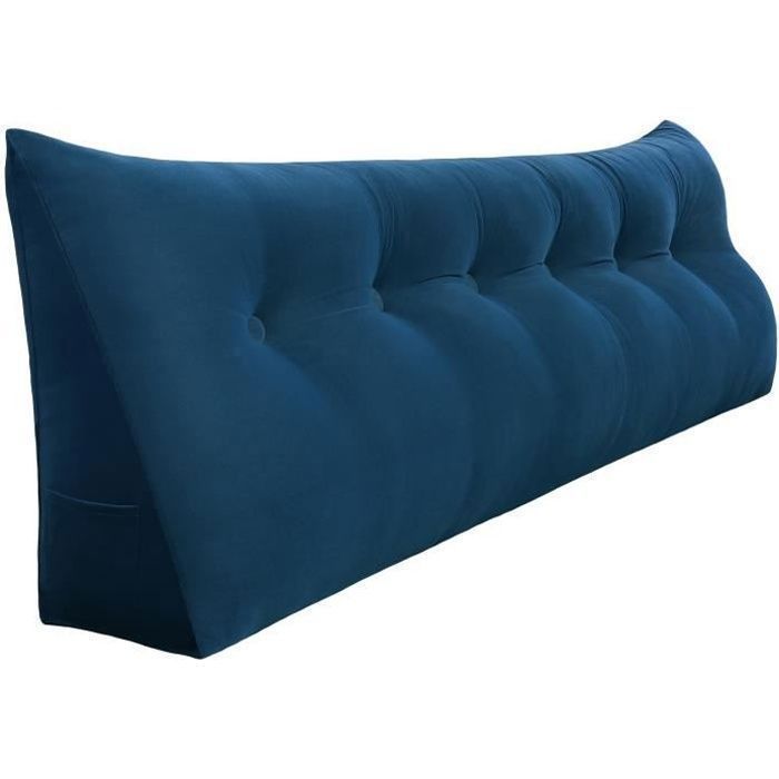 VERCART Grands Coussins de Lit, Coussin de Lecture,  Coussins de soutien, Traversin, Coussin Anti Reflux Velours Bleu Foncé 180CM