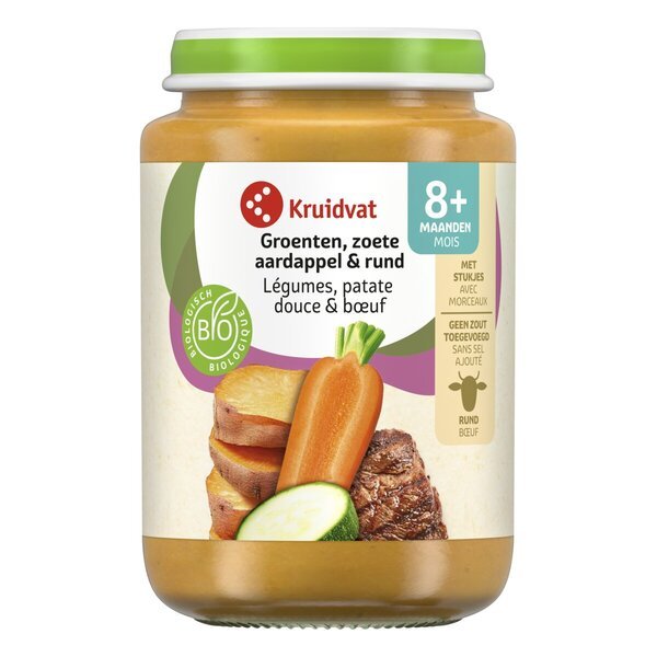 Kruidvat 8+M Bioloģisko dārzeņu, saldo kartupeļu un liellopa gaļas milti<br>190g