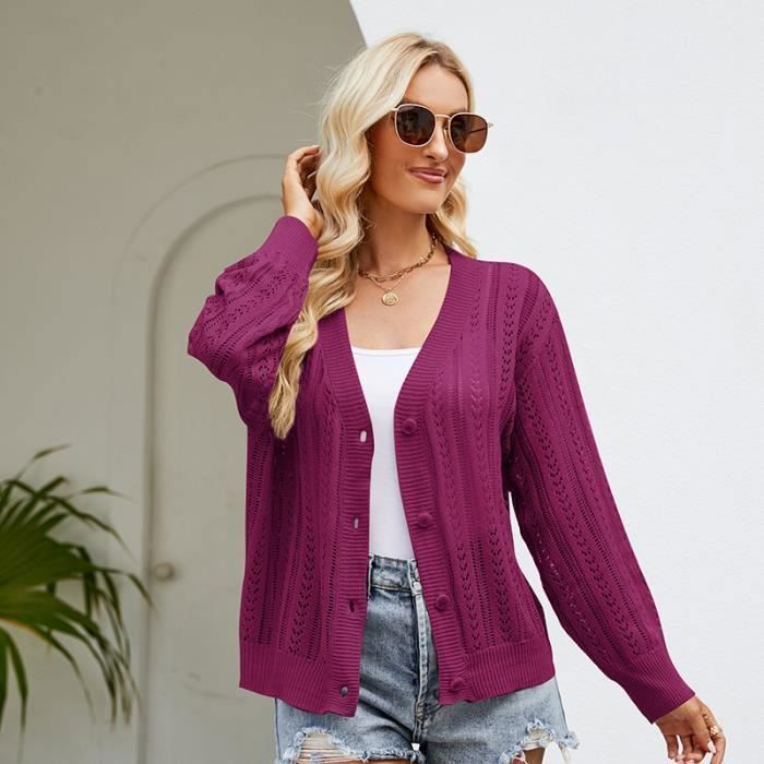 Pull En Tricot Femme Col En V Mode Elegant Slim Fermeture Bouton Automne