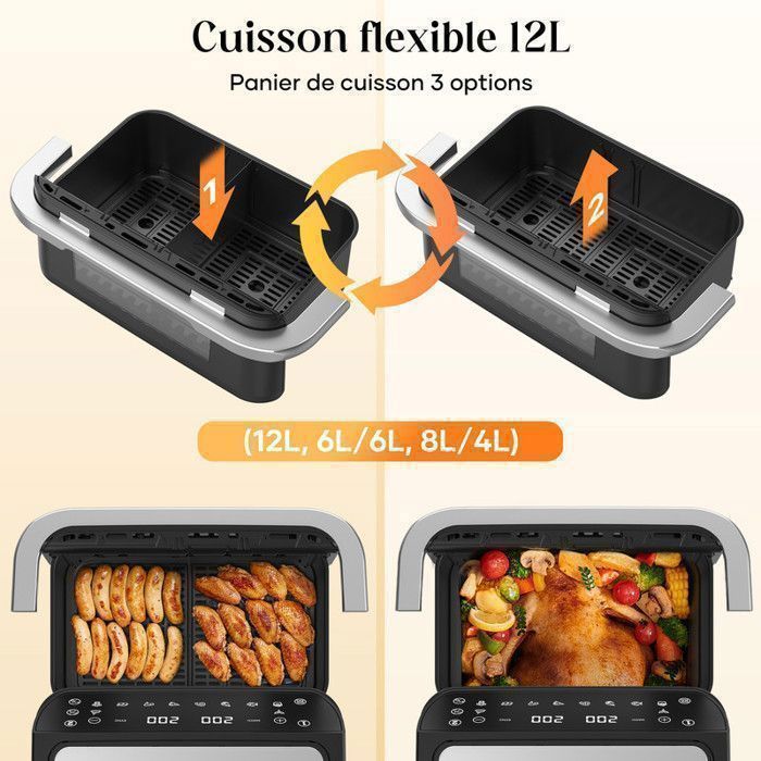 12L Air Fryer - Flexible Basket - LED Display - 360° Oil-Free Cooking - 10 Programs - Metal Cavity - Air Fryer