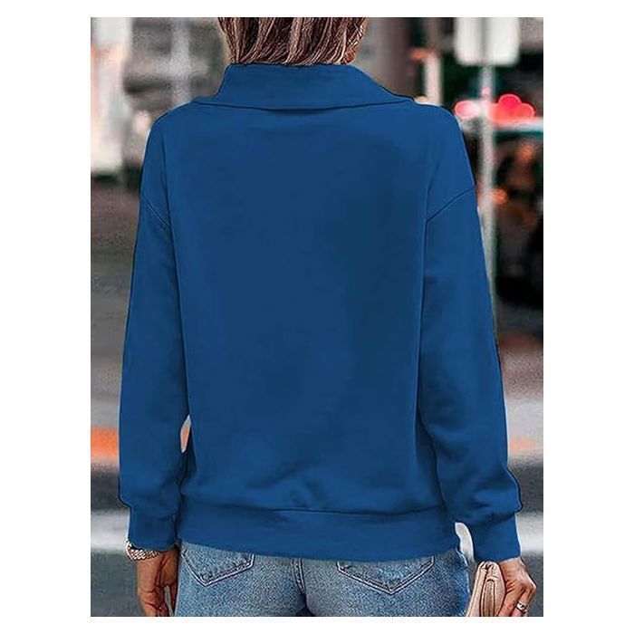 Sweat à Capuche Femme avec Fermeture Éclair Pull Manches Longues et Col en V Chic et Confortable XS Coloris Bleu Marine Unifié