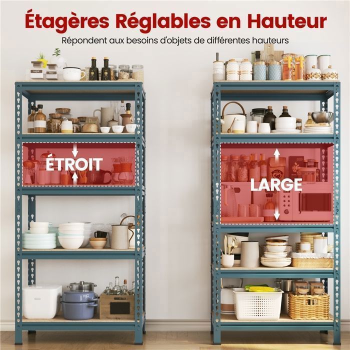 Étagère de Rangement 5 Niveaux 150x70x30cm, Assemblage sans Vis Cadre Métal Planches MDF, pour Garage/Maison, Bleu Marin YAHEETECH