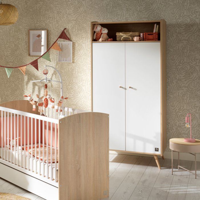 Conjunto de tres muebles para habitación infantil: cuna de 120 x 60 cm + cómoda de 3 cajones + armario de 2 puertas - Access - Madera/Blanco - SAUTHON