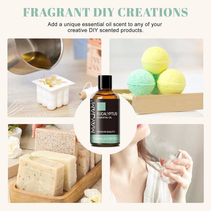 Huiles Essentielles Eucalyptus 100ml, Huile D'Eucalyptus 100% Pure, IdéAl Pour L'AromathéRapie Aroma Diffuseur Huile Parfumée