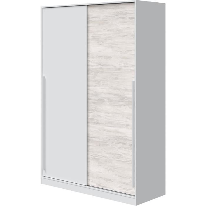 Armoire TOP - Décor blanc artik et chêne nodi - 2 Portes coulissantes - H200 x L121 x P50 cm
