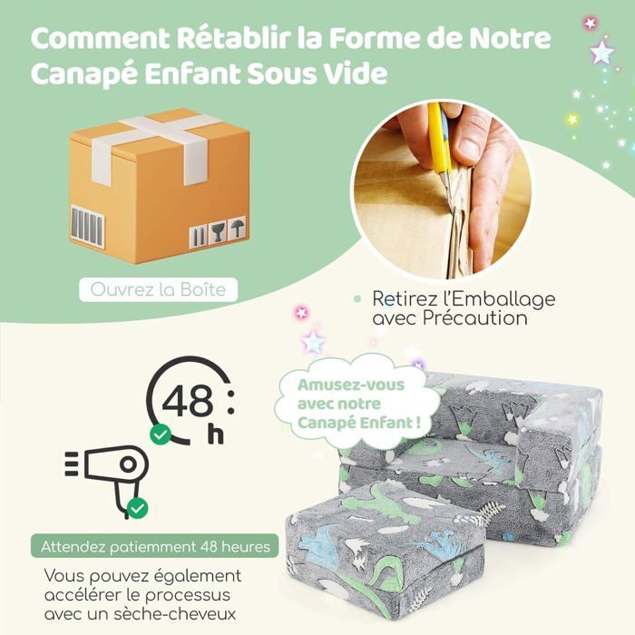 COSTWAY Canapé Enfants Modulaire Phosphorescent avec Coussin, Housse Lavable en Machine, Rembourrage en Mousse Haute Densité