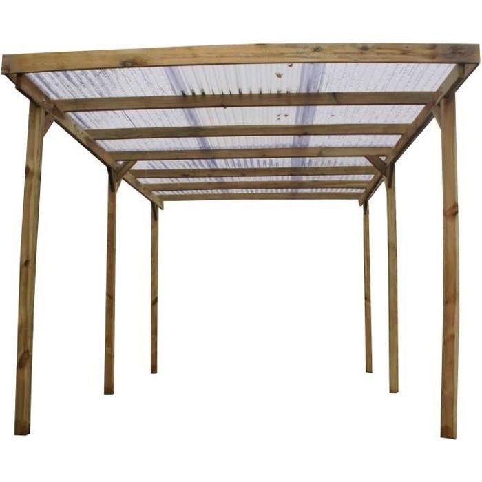 Carport bois - CHALET & JARDIN - Imperia - Pin du nord traité autoclave - toiture en PVC ondulé - 15m²