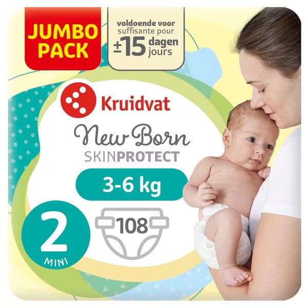 Kruidvat 2 mini pelene za novorođenčad, veliko pakovanje, veličina 2 (3-6 kg), 108 komada
