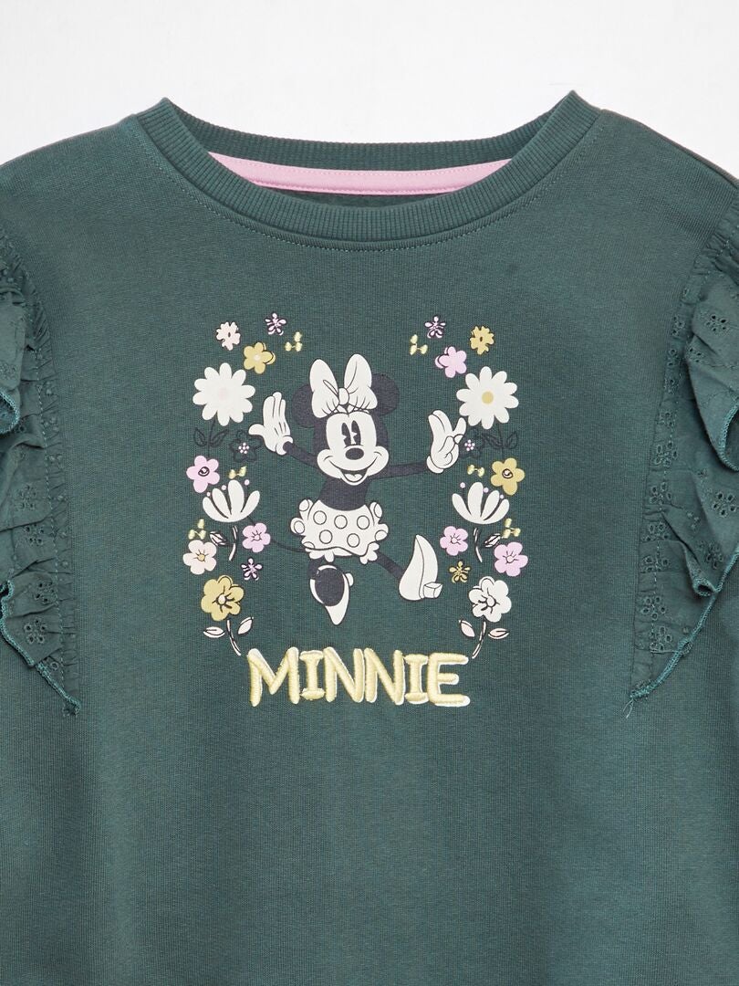 Trui met ruches en Minnie Mouse-print - GROEN