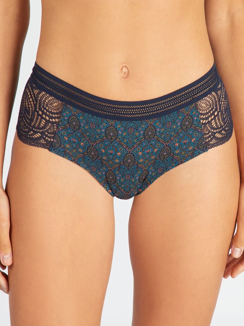 Culottes de microfibra y encaje - AZUL