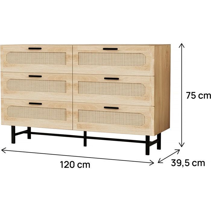 Commode en bois et cannage 
