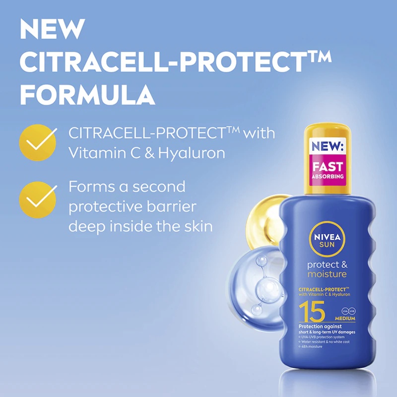 NIVEA SUN Protect & Moisture saules aizsargsprejs ar SPF 15