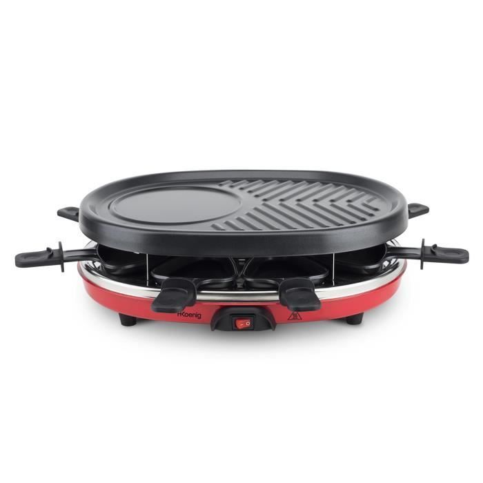 Parrilla para raclette H.KOENIG 4 en 1 - Para 8 personas - 900 W - Rojo/Negro
