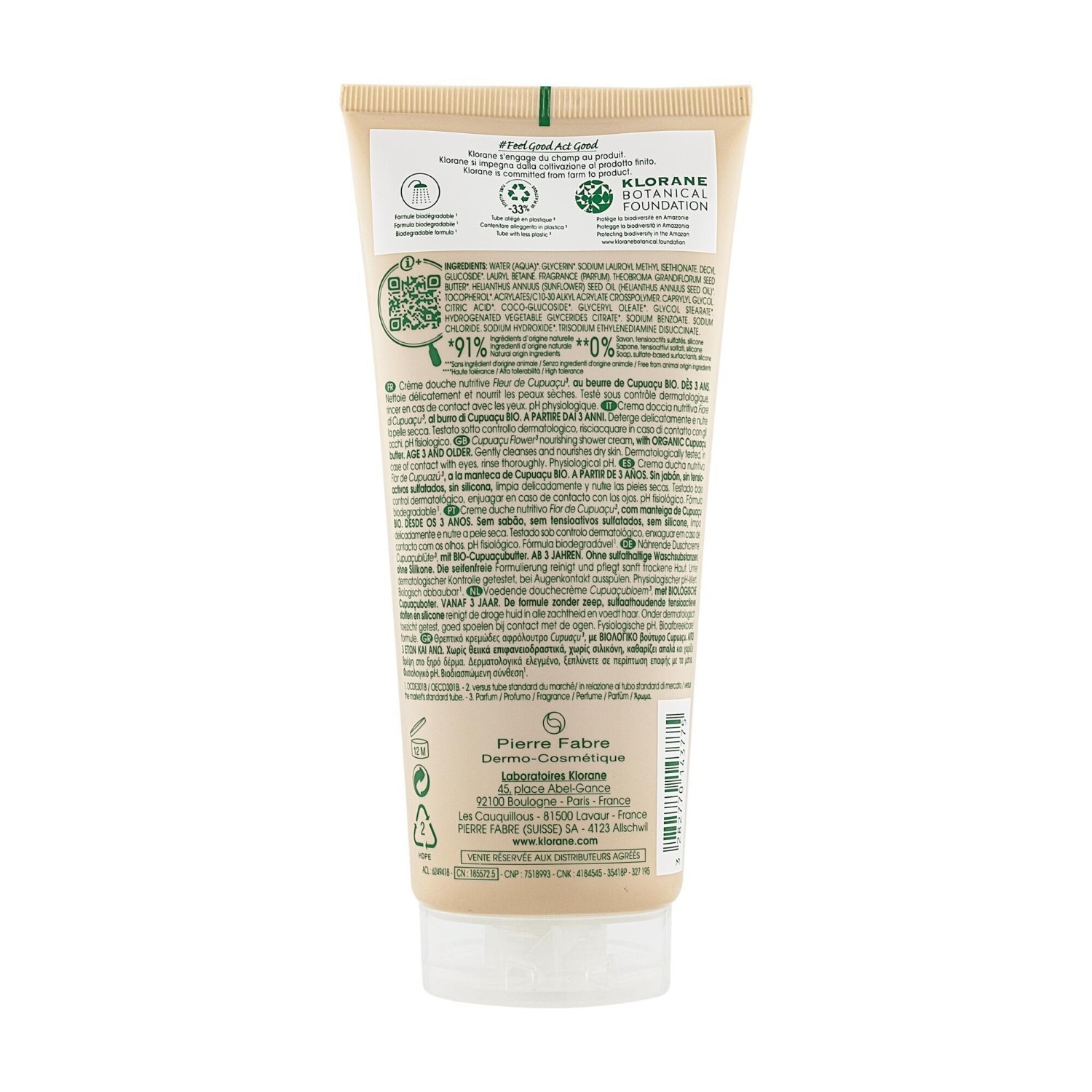 Klorane Crème douche au beurre de Cupuaçu BIO - Fleur de Cupuaçu