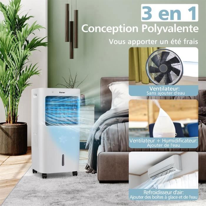 Aire acondicionado portátil COSTWAY 4 en 1 de 20 L - 4 velocidades - Enfriador de aire y ventilador portátil - Oscilación de 40° - Temporizador de 7,5 horas