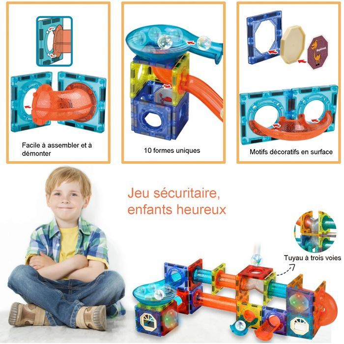 Bloques de construcción magnéticos - Construcción magnética infantil - Piezas magnéticas - 142 piezas, con luces LED - Idea de regalo para niños y niñas