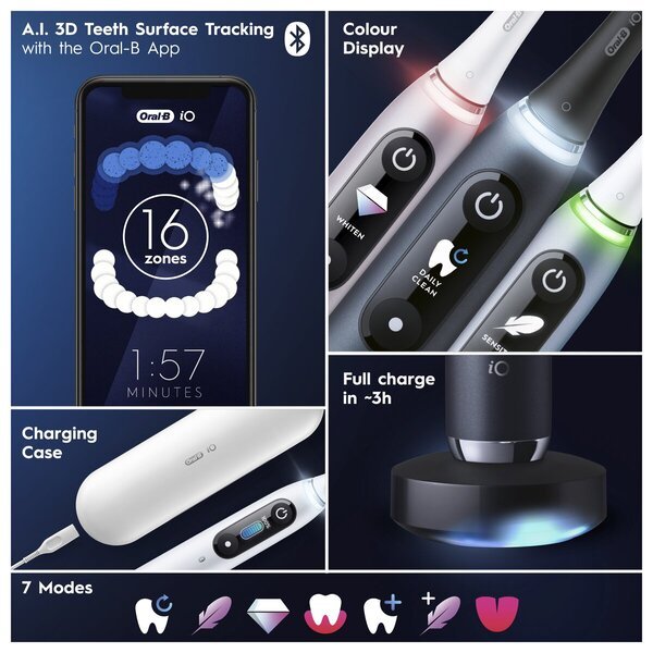 „Oral-B iO Series 9 Duo“ elektriniai dantų šepetėliai, juodi, rožiniai, 2 vnt.