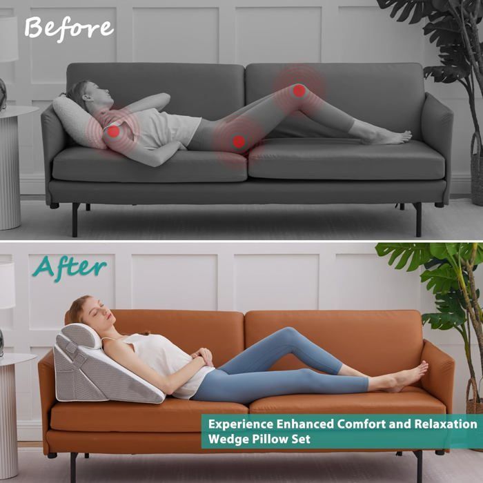Almohada angular para cama, almohada triangular de espuma viscoelástica para la apnea del sueño, el reflujo ácido y la elevación de las piernas.