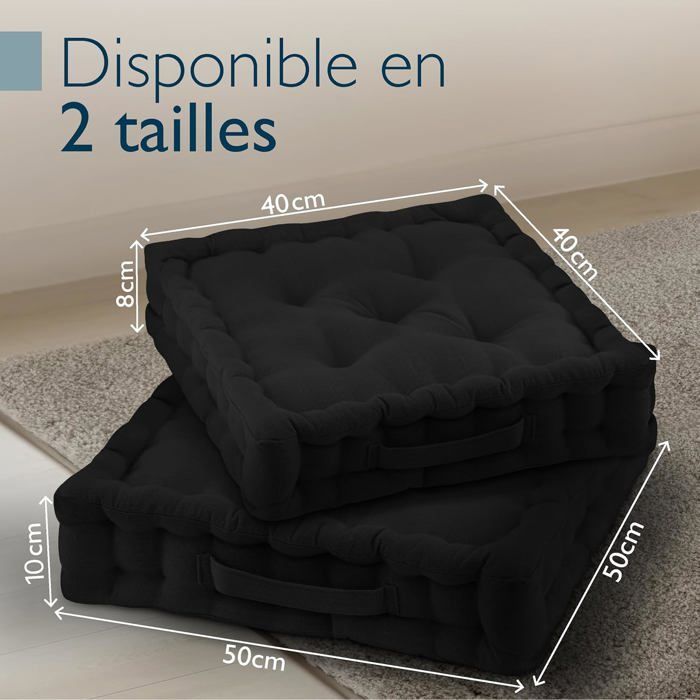 Beauitsu Set van 4 vloerkussens, zitkussen 50x50 cm - Dik matraskussen 8 cm - 100% katoen, zwart zitkussen - Mila