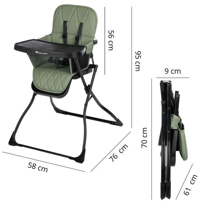 BEBECONFORT LILY Chaise haute bébé, ultra compacte et légère, confort optimal, de 6 mois à 3 ans, jusqu'à 15 kg, Mineral green