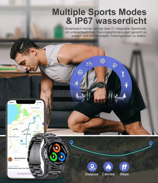 Men's Smartwatch with Bluetooth Calling, Wireless Charging, 1.39