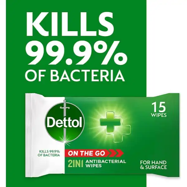 Dettol On the Go antibakteriální ubrousky na ruce a povrchy 15 ks