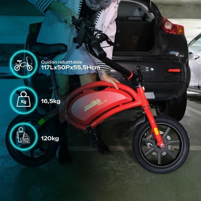Bicicletta elettrica senza pedali - URBANGLIDE - BIKE 140 ROSSA - 36V - 350W - pneumatici da 14