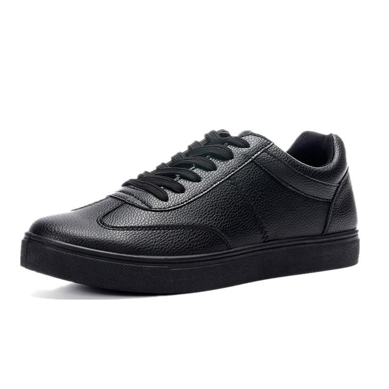 Solide blanc homme Casual chaussures Sneakers printemps automne PU léger cuir pour homme loisirs tendance noir