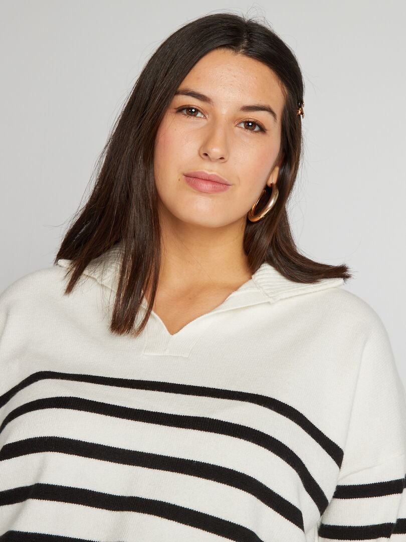 Jersey de cuello alto con cremallera y rayas - BLANCO