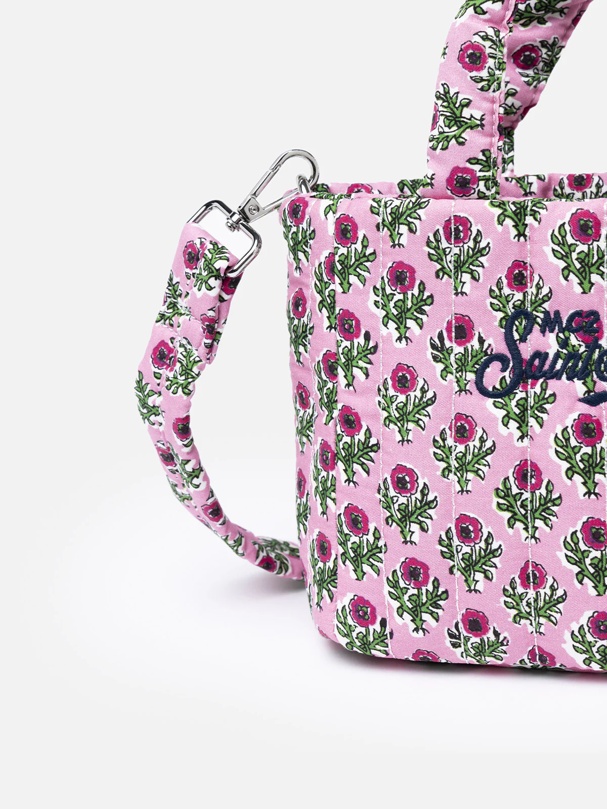 Roze gewatteerde mini-draagtas met bloemenprint