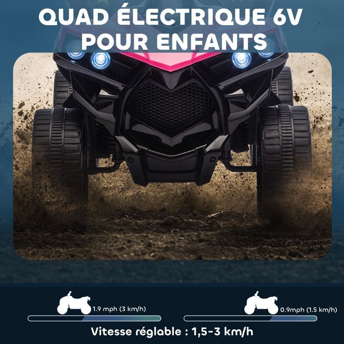 Quad elettrico per bambini - AIYAPLAY - 6V - musica e fari a LED - per bambini dai 37 ai 72 mesi - metallo e PP - 70 x 42 x 45 cm - rosa