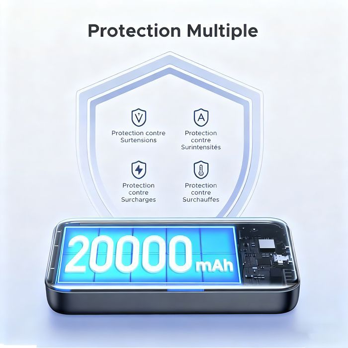 SEABUTY Batterie Externe Magnétique 20000mAh avec 4 Câbles Intégrés Power Bank Sans Fil 6 Sorties et 3 Entrées avec LED L'affichage