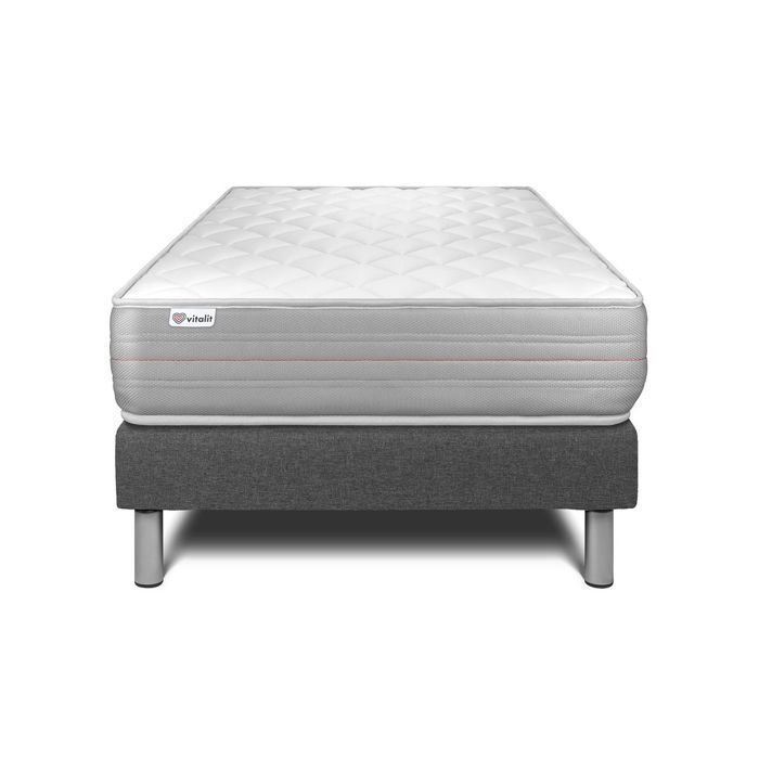 Mattress and Bed Base Set 90x200 cm - Grey Bed Base (pre-assembled) - Vitalmemo